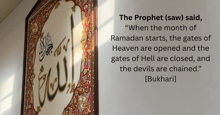 The Prophet saw said When the month of Ramadan starts the gates of Heaven are opened and the gates of Hell are closed and the devils are chained. Bukhari 2